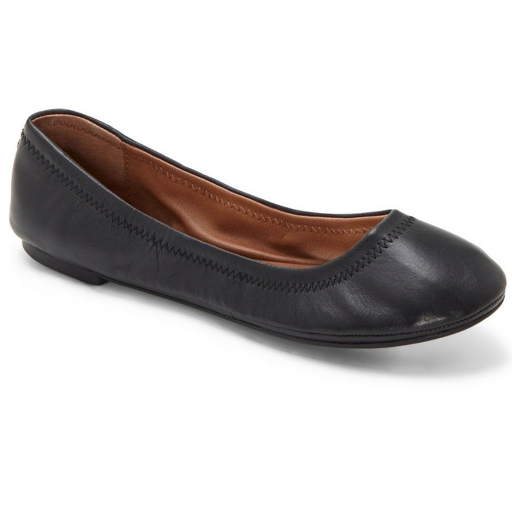 Lucky Brand Emmie Black Leather Ballet Flats Round Toe Slip On Womens 8M